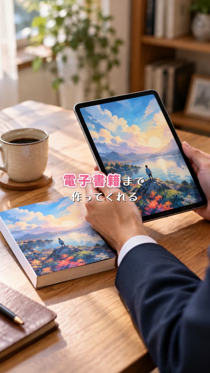 電子書籍の制作を紹介する広告動画のコマ